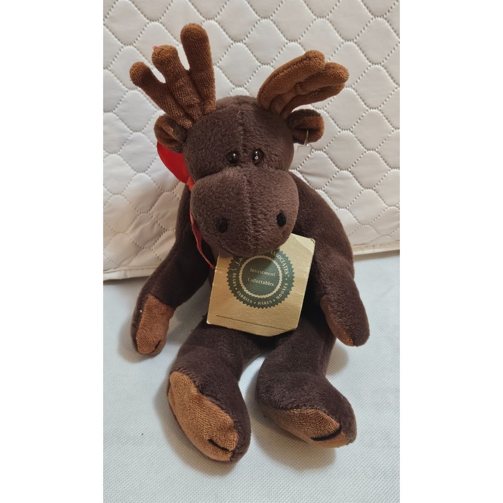 1998‎ Boyd Bears Reindeer 10" Christmas Plush Toy Red Ribbon Jointed Legs & Head